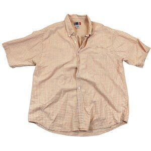 Arizona Jean Co. Mens Shirt XL Short Sleeve Button Up Casual Orange Gingham